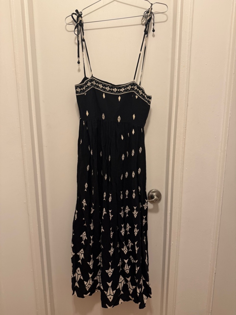 Farm Rio Black Printed Tie-Shoulder Maxi Dress